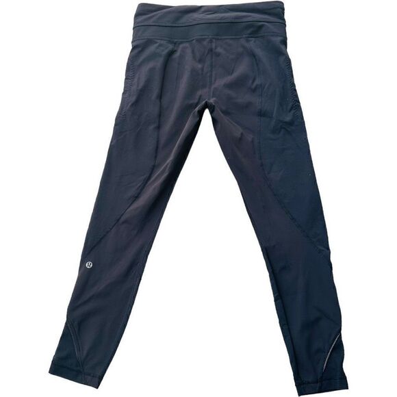 LULULEMON ATHLETICA Black High Rise Crop Leggings Lululemon Mesh Zipper Pockets - Picture 2 of 9